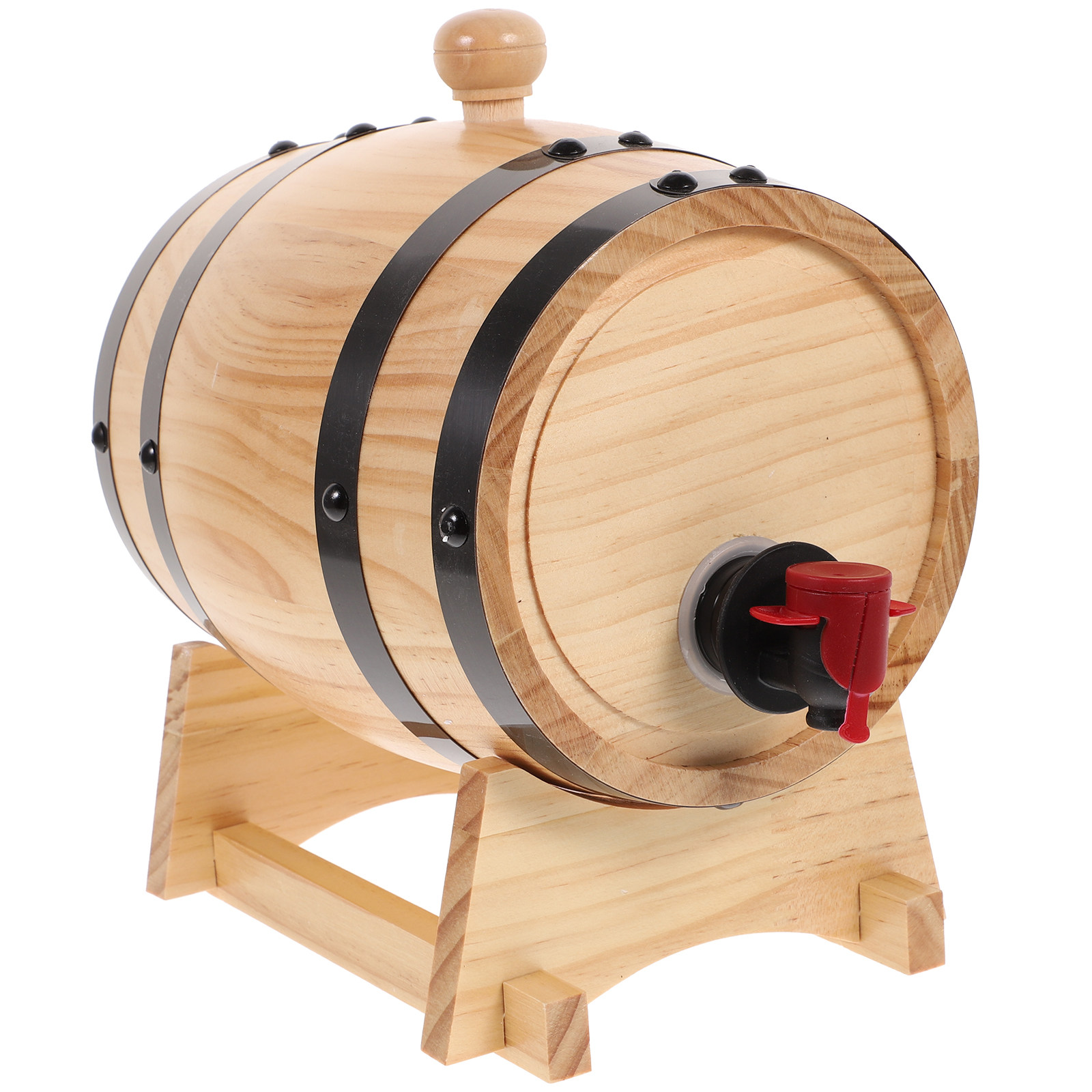 Wine Beer And Spirits - 1-delige handgemaakte eikenhouten wijnvatset met standaard,